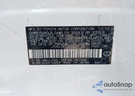 2015 Lexus Ls 460 Crafted Line from USA, damaged, VIN JTHCL5EF1F5024025